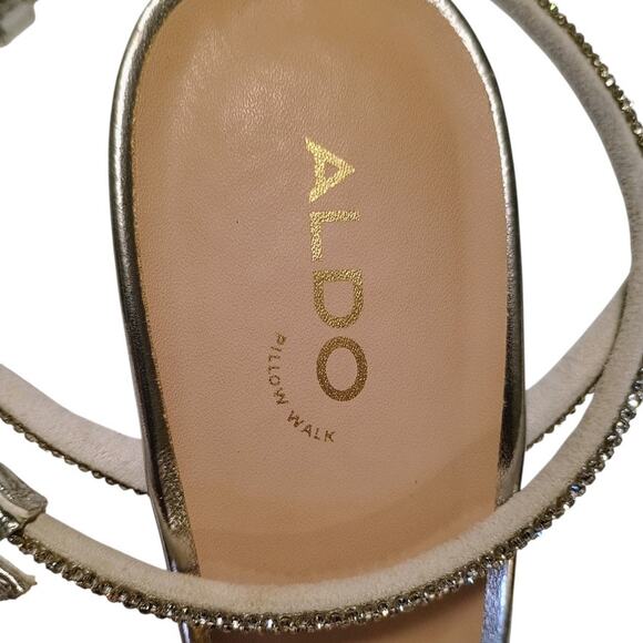 Aldo, Barrona, silver rhinestone strappy 4” heels Dressy, Formal, Bow, women 9 - Picture 5 of 13